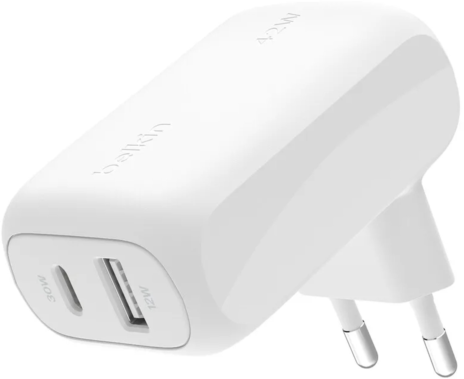 Belkin BOOSTCHARGEª 42w - 30w USB-C PD PPS + 12w USB-A Dual Wall Charger White
