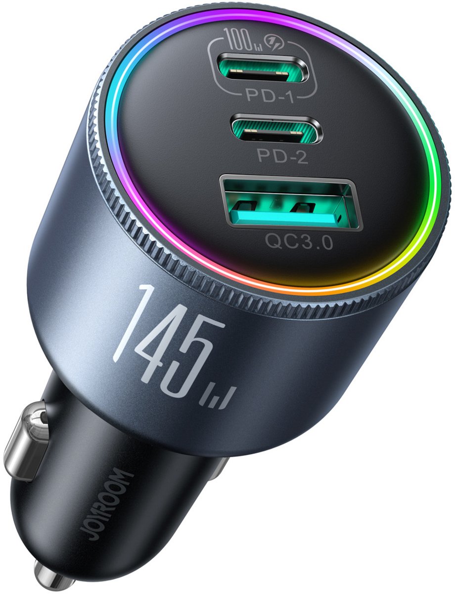 Joyroom JR-CCN07 145W Car Charger 2xUSB-C USB-A + 100W USB-C Cable - Dark Grey