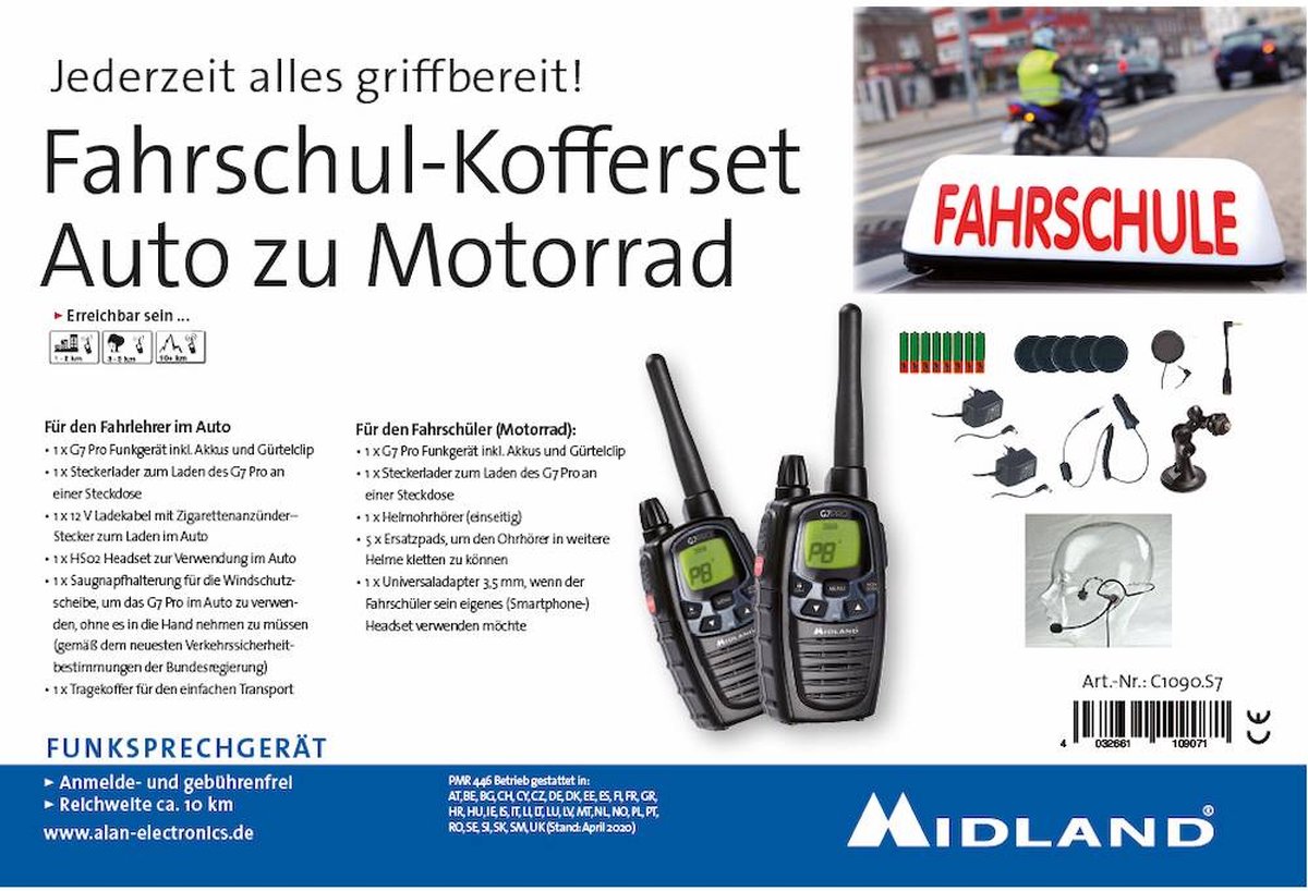 Midland Fahrschul-Kofferset Car to Bike G7 Pro C1090.S7 Talkie-walkie LPD/PMR jeu de 2
