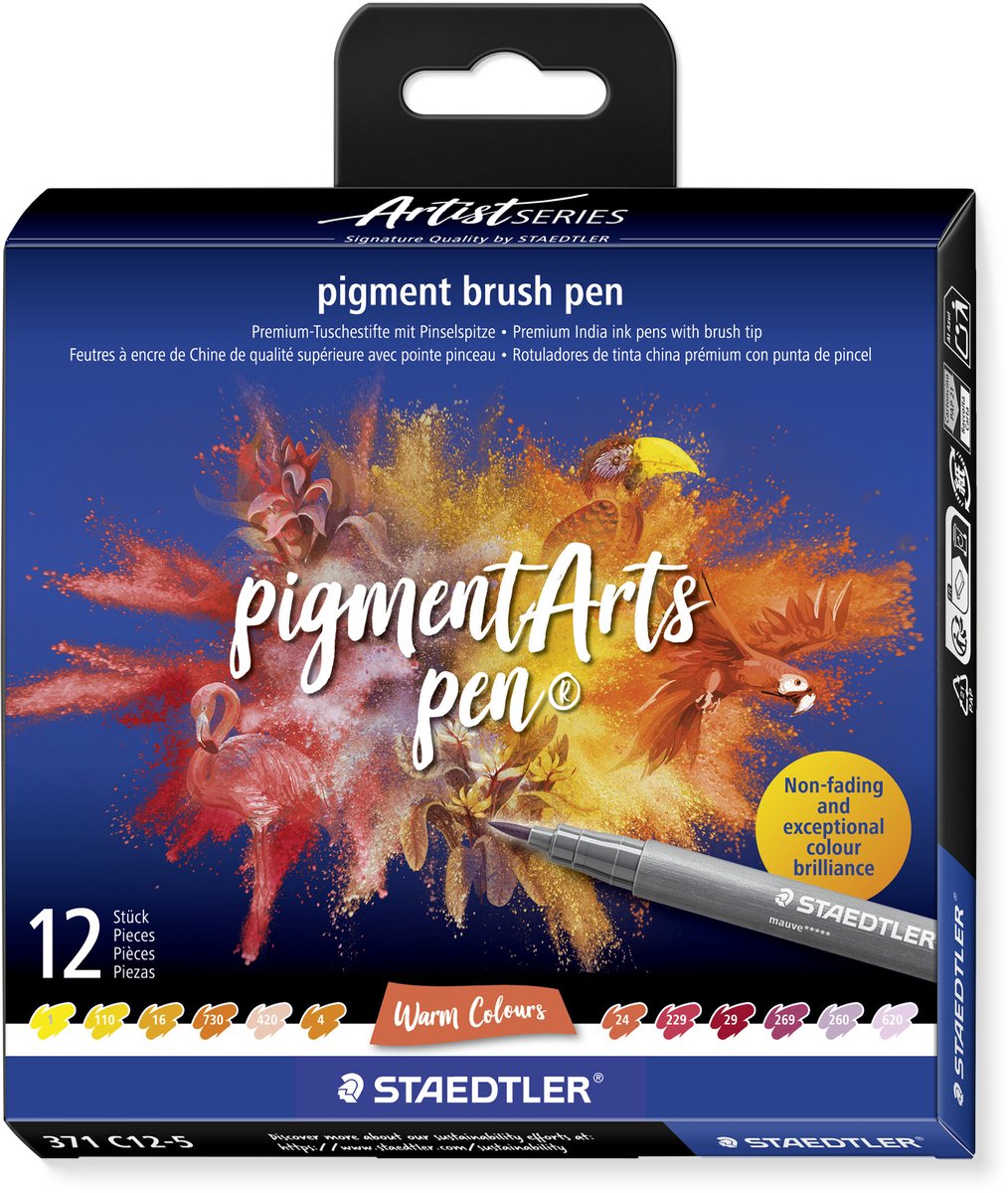 Staedtler BRUSH PEN PIGMENT VARM 12 stk/ass