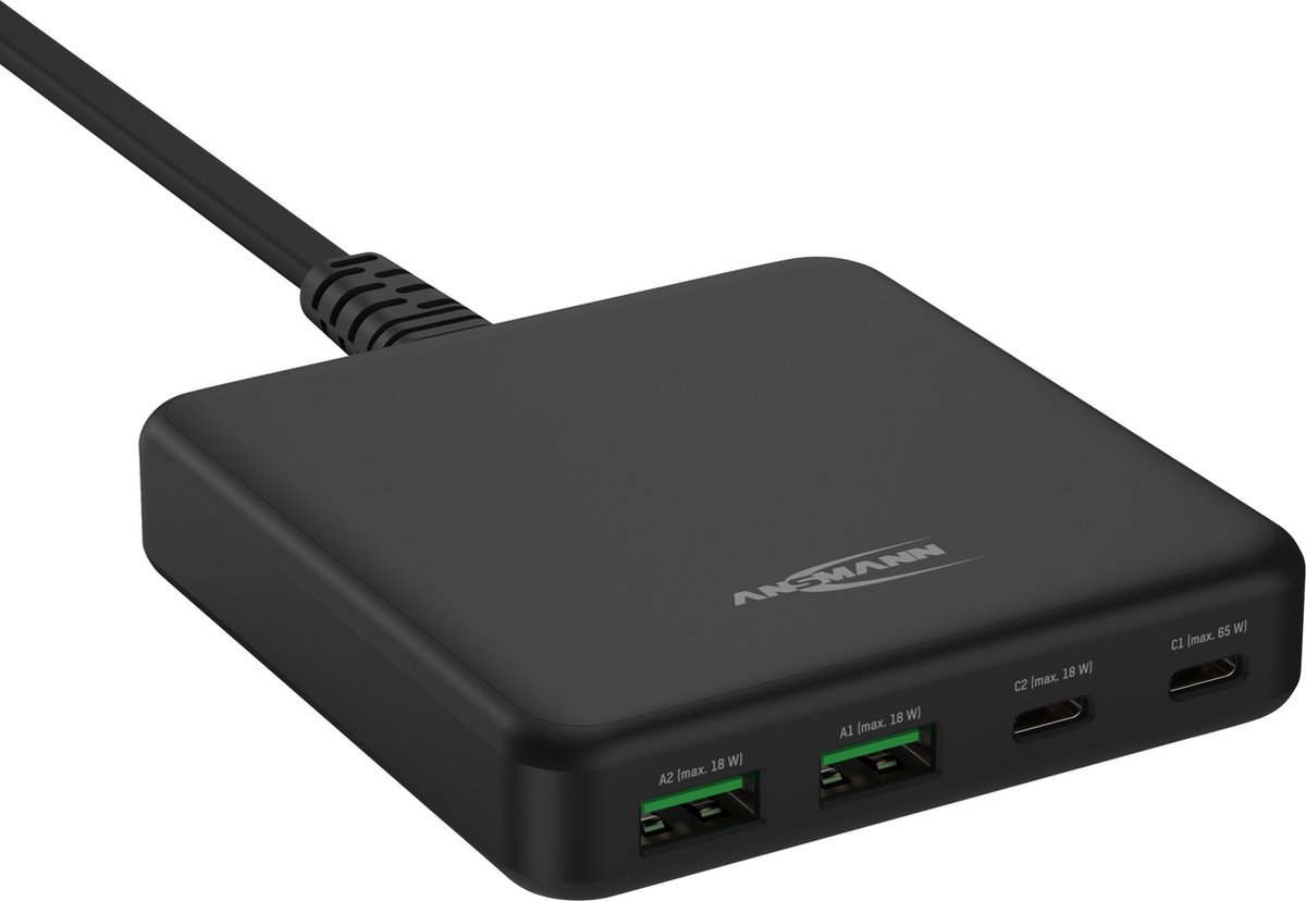 Ansmann Desktop Ladegerät DC465PD 65W Chargeur USB 65 W 2x USB-A, 2x USB-C® Power Delivery noir intérieure USB Power Delivery (USB-PD), chargeur rapide,