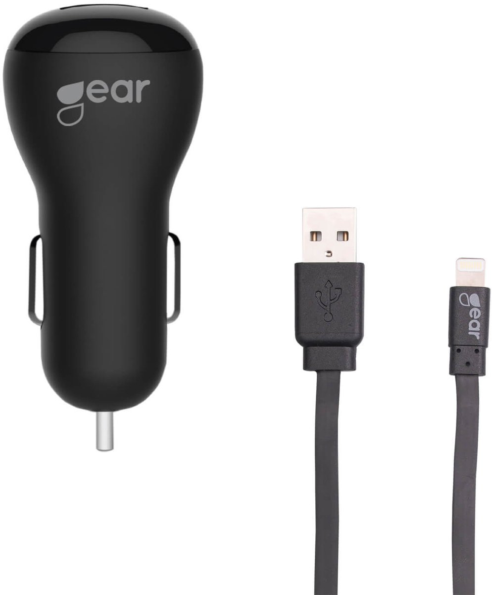 GEAR Charger 12V 1xUSB 1A Black Lightning Cable 1m MFI