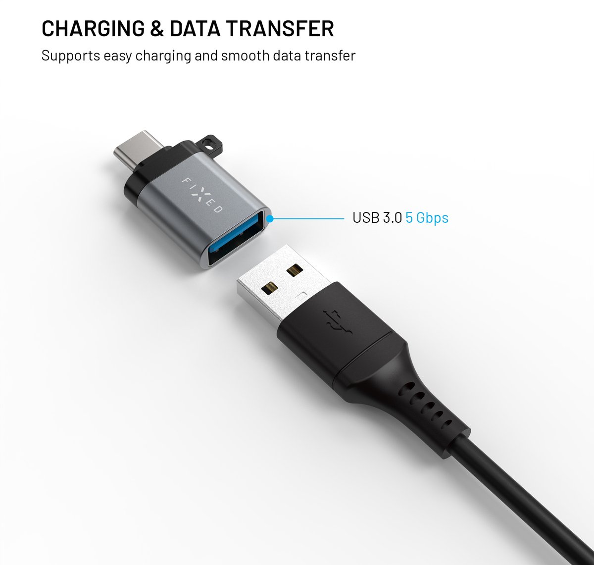 FIXED LINK USB-C Han til USB-A Han adapter Grå