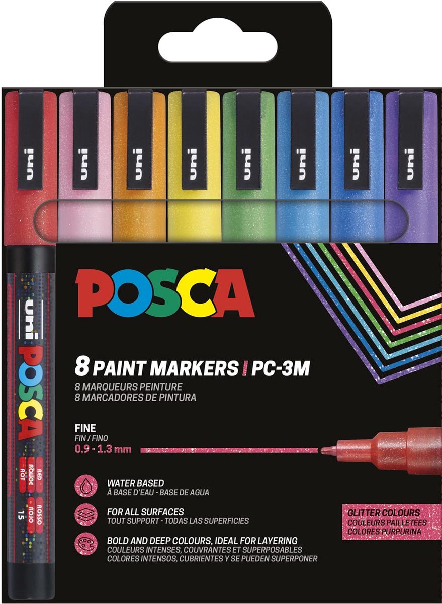 POSCA marker sæt PC-3M 8 ass. farver Glitter