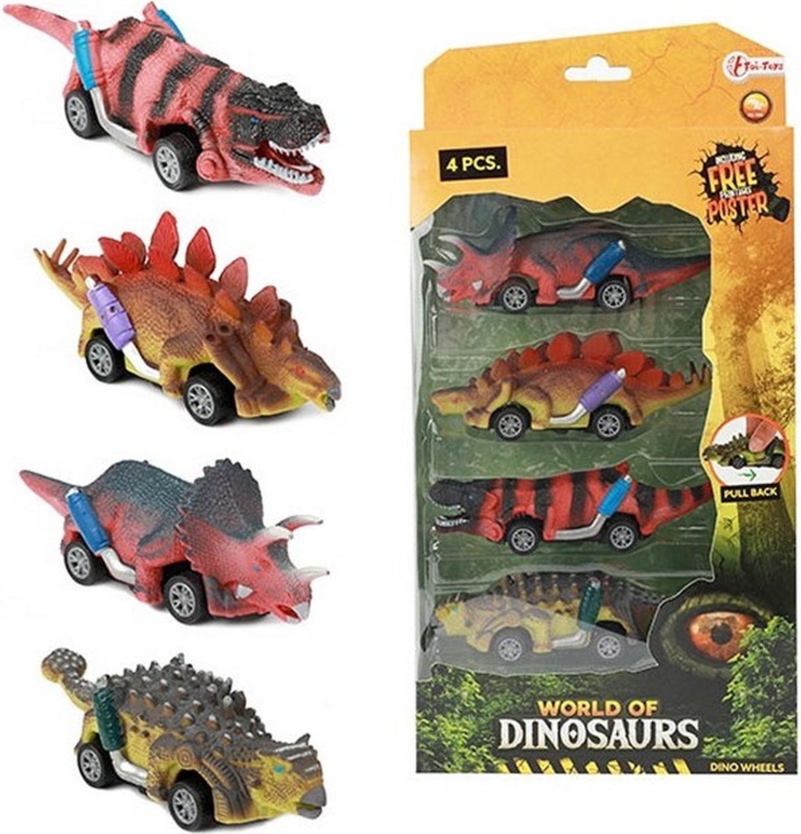 Toi-Toys World of Dinosaurs Dino Pullback Car 4 pcs.