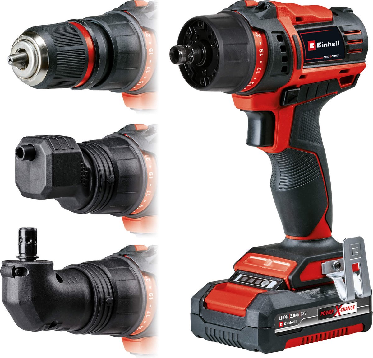 Perceuse-visseuse sans fil Einhell Power X-Change TE-CD 18/45 3X-Li +22 4513990 18 V 2 Ah + adaptateur coudé, + chargeur, + batterie
