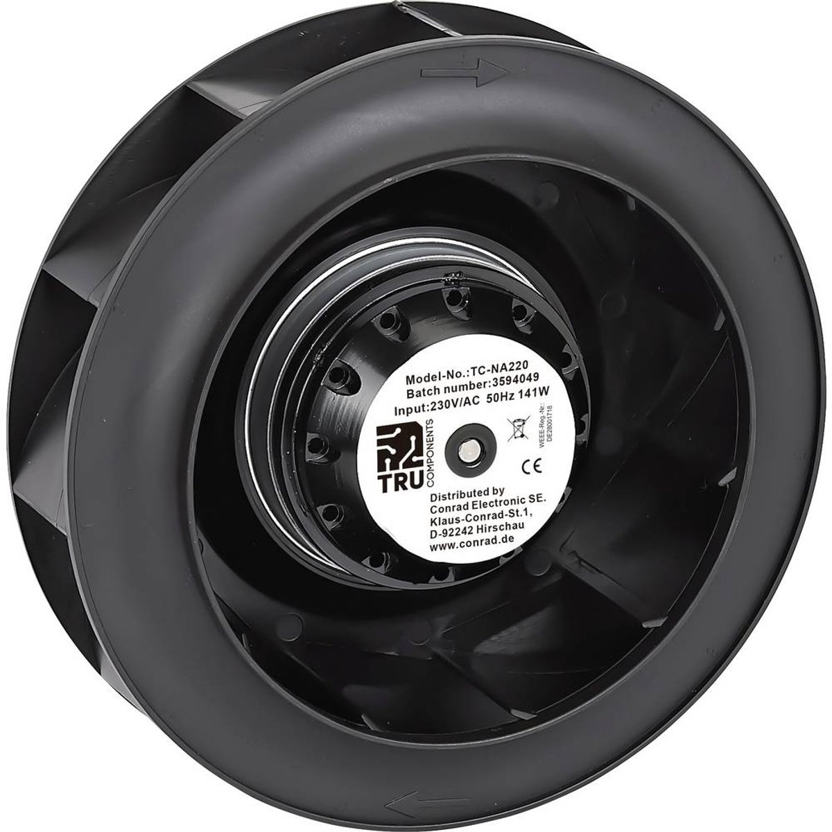 TRU COMPONENTS TC-NA220 Ventilateur radial 230 V/AC 910 m³/h (Ø x H) 220 mm x 71 mm