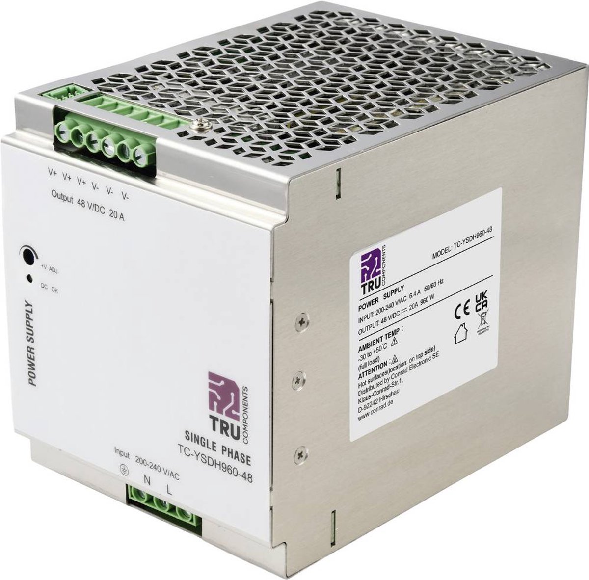 TRU COMPONENTS TC-13850172 Alimentation rail DIN 48 V/DC 20 A 960 W Nbr. de sorties:1 x Contenu 1 pc(s)
