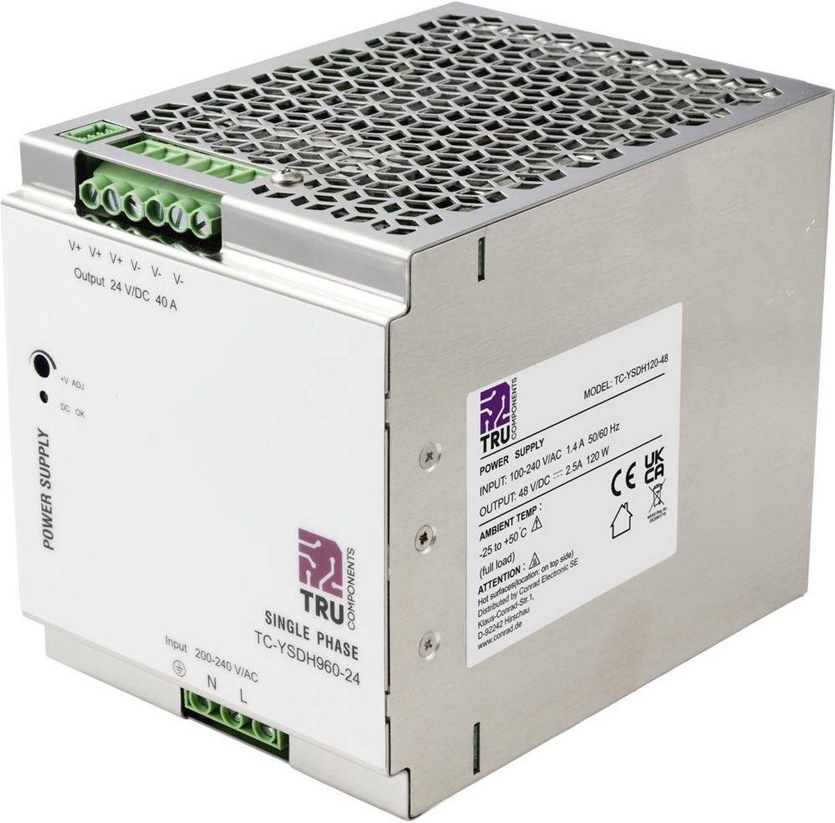 TRU COMPONENTS TC-13850168 Alimentation rail DIN 24 V/DC 40 A 960 W Nbr. de sorties:1 x Contenu 1 pc(s)