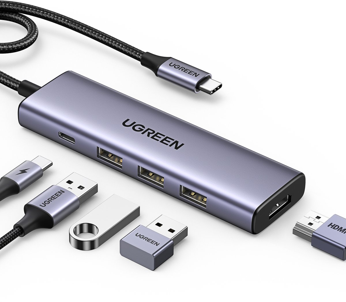 UGREEN 5-in-1 USB-C to 3*USB.3.0+HDMI Hub with USB-C Power Supply