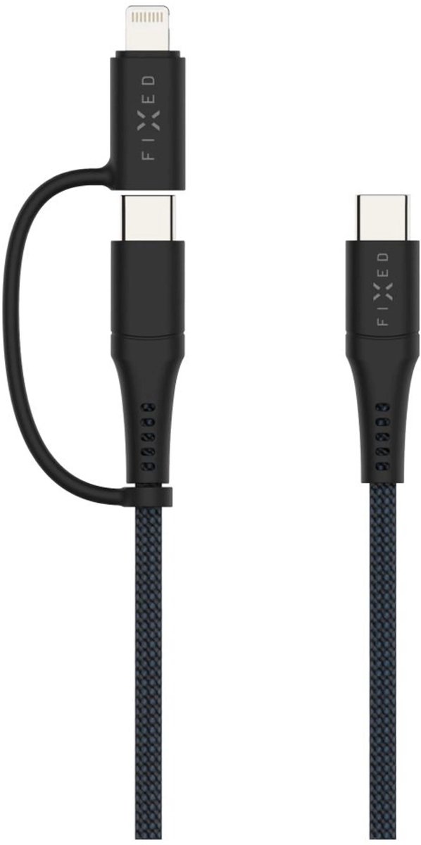 FIXED 2in1 Combo 60W - USB-C <-> USB-C / Lightning - 3m - Sort