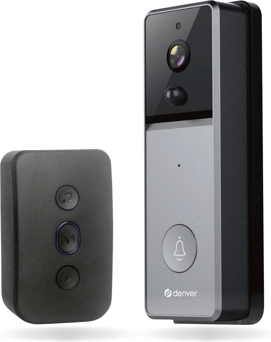 Denver VDB-216 Interphone vidéo sans fil, Wi-Fi Caméra, Accessoire de montage, Station extérieure noir, gris