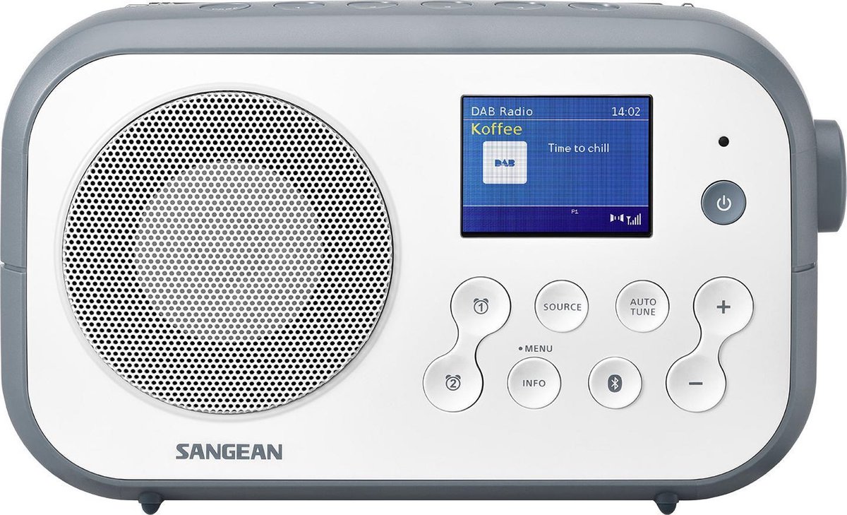 Sangean DPR-42BT White-Stone Blue Radio portative DAB+, FM Bluetooth rechargeable, fonction réveil blanc, pierre