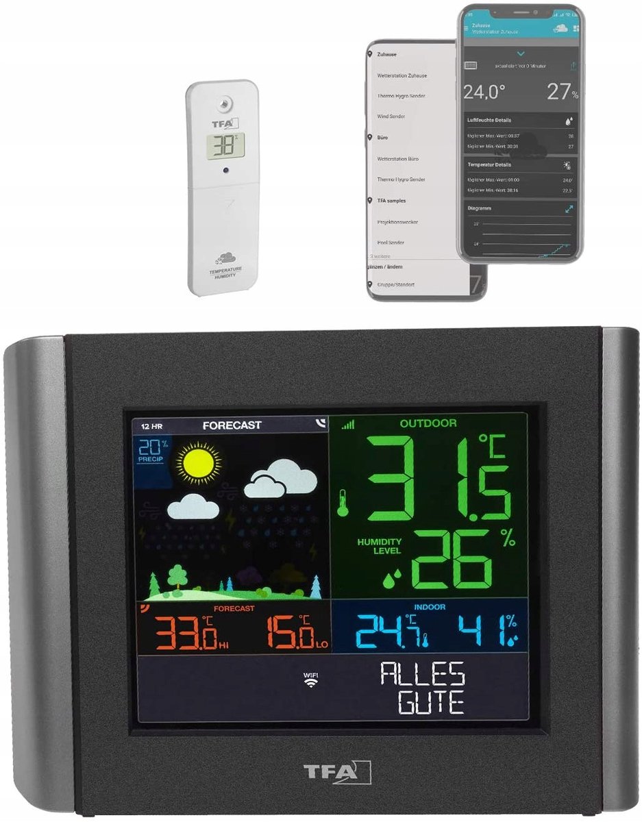 TFA Dostmann VIEW METEO 35.8000.01 Station météo connectée Prévisions météorologiques 12 heures Nombre de capteurs max. 1