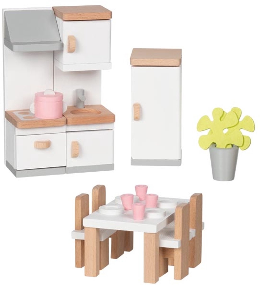 Goki Wooden Doll Furniture Kitchen 20 pieces.