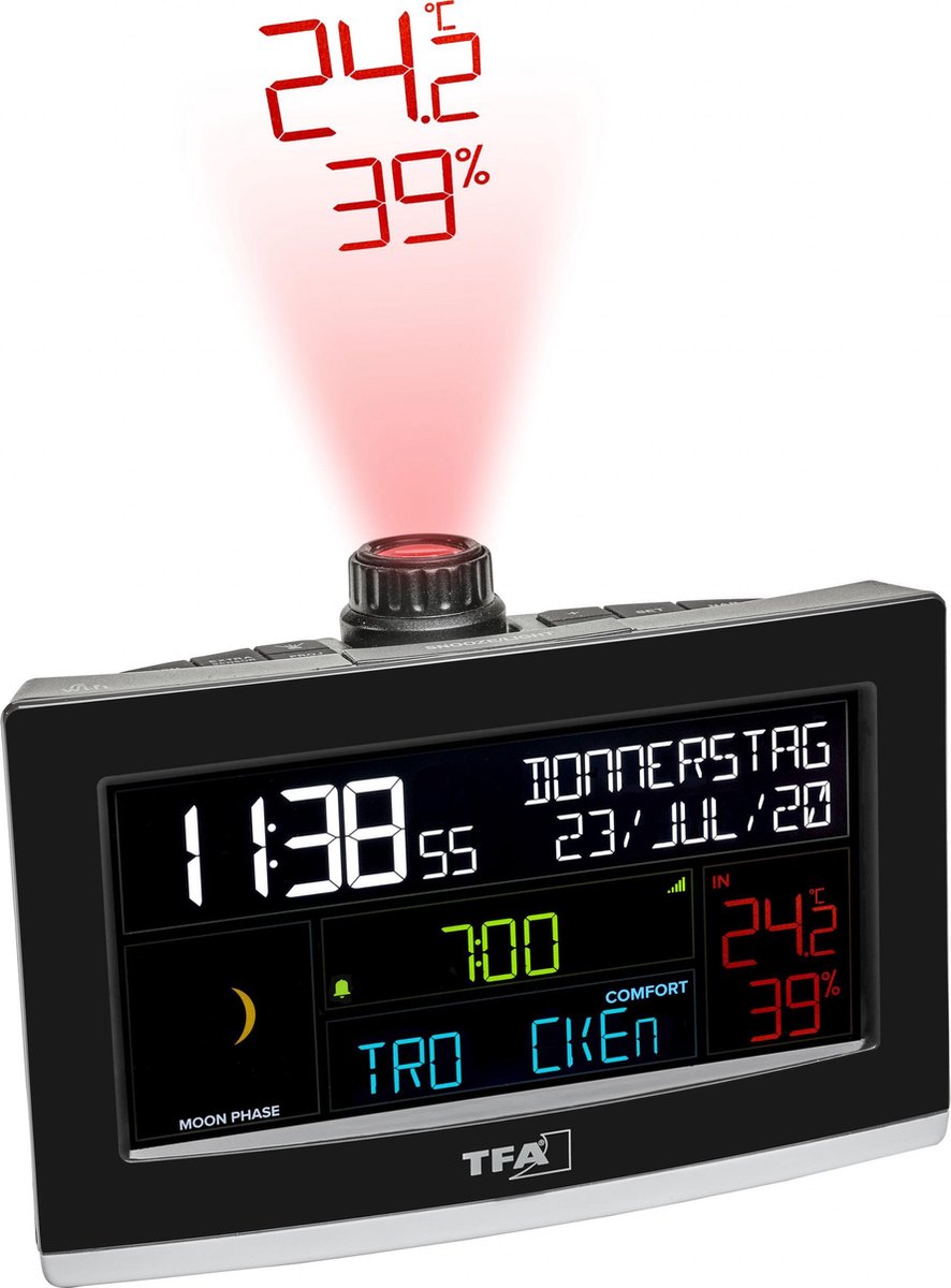 TFA Dostmann VIEW SHOW 35.8002.01 à quartz Horloge de table WiFi numérique noir