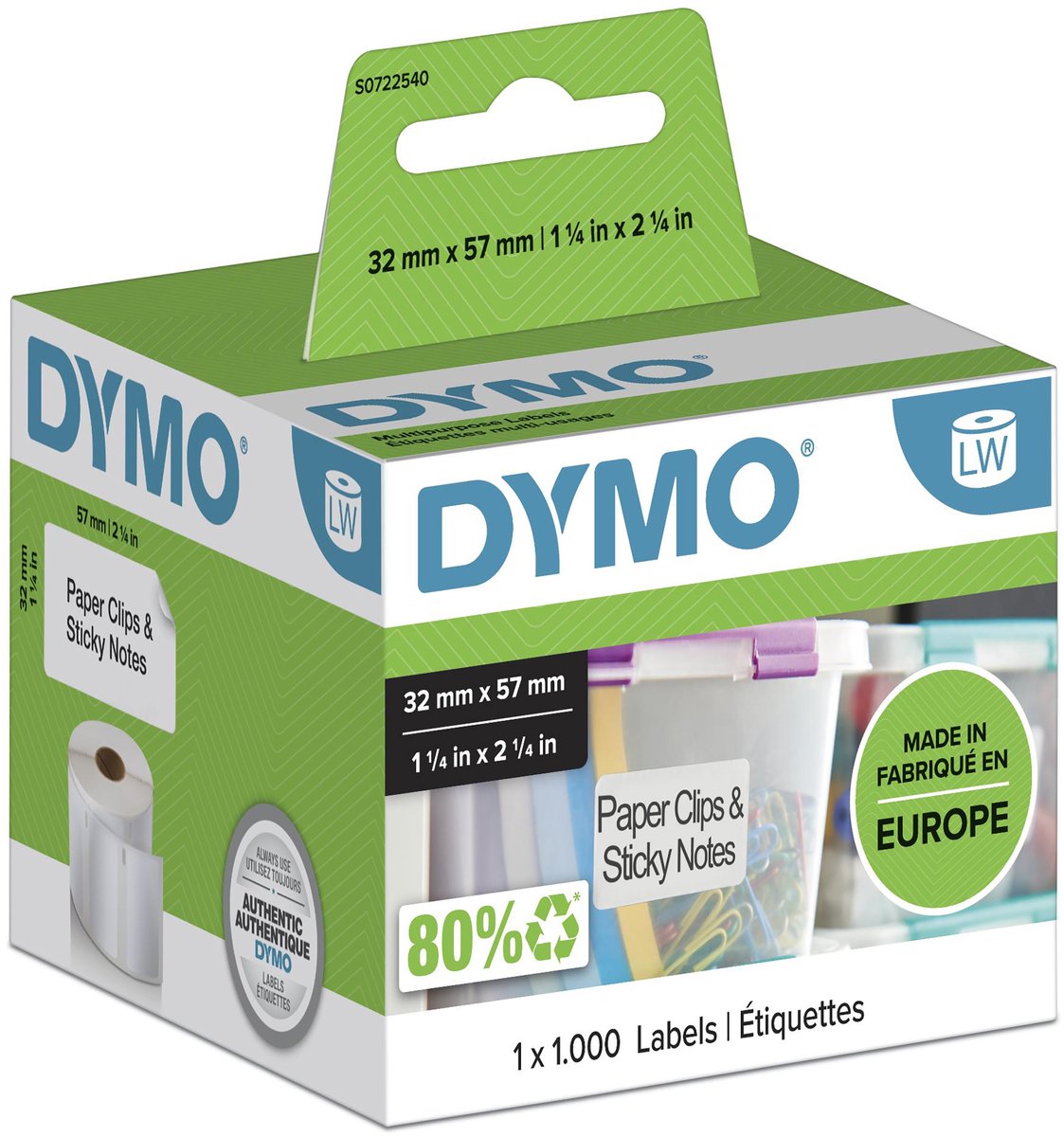 DYMO LabelWriter multifunktionelle etiketter | 57mm x 32mm | 1 rulle x 1000 stk