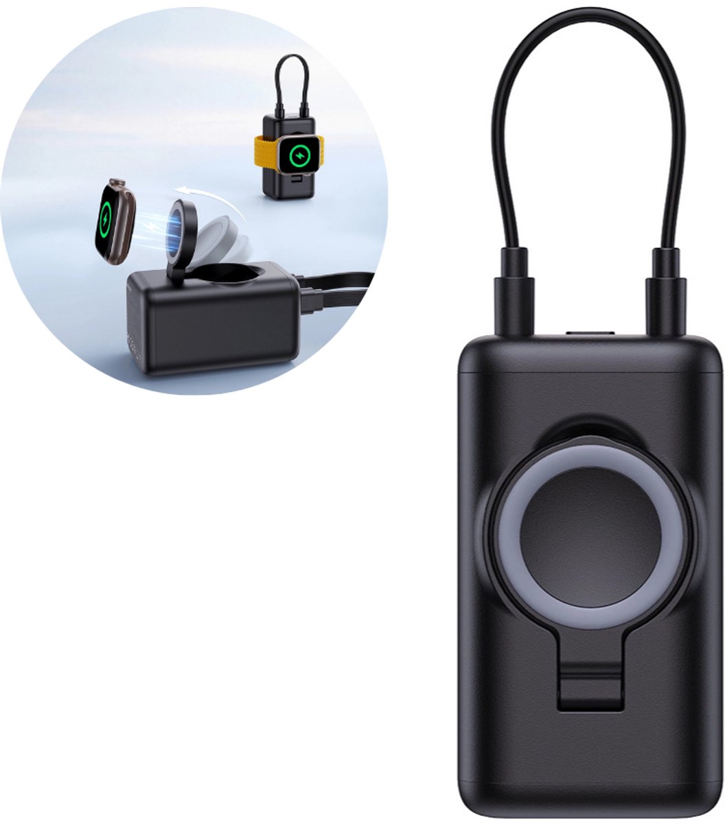 Joyroom JR-W13 5000mAh Wireless Power Bank for Apple Watch + USB-C and Lightning - Black - 5000 mAh