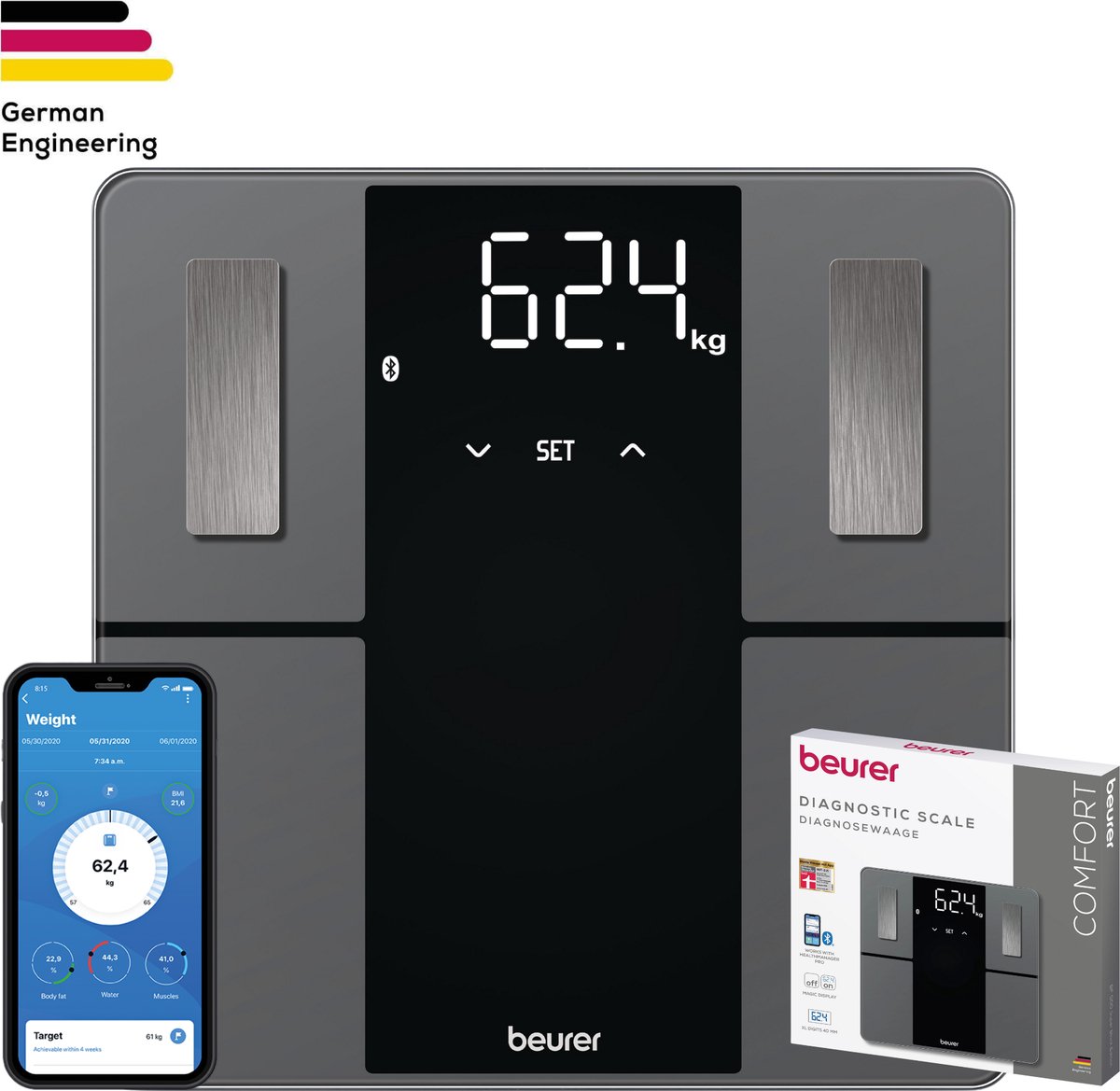 Beurer BF 500 Balance danalyse corporelle 76011 numérique Plage de pesée (max.)=180 kg noir avec Bluetooth