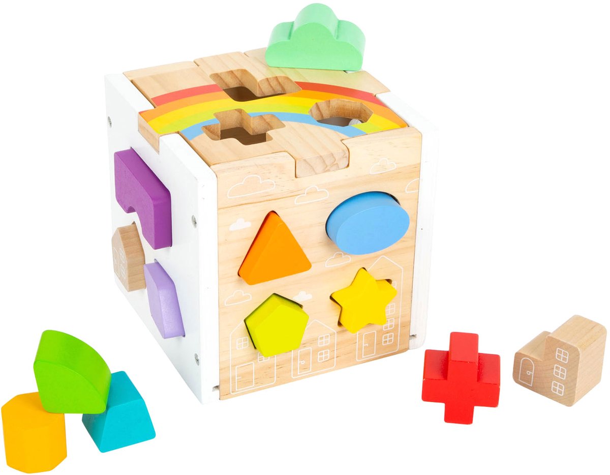 Small Foot - Wooden Shape Sorter Cube Rainbow.