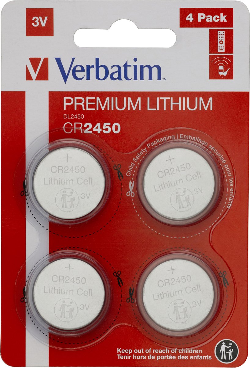 Verbatim Lithium Battery CR2450 3V (4-Pack)