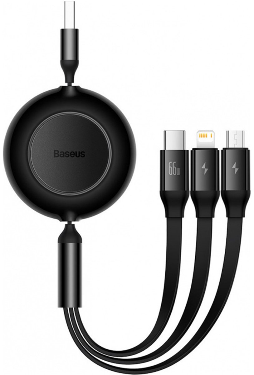 Baseus Bright Mirror 3 USB 3-in-1 cable for micro USB / USB-C / Lightning 66W / 2A 1.1m (Black) USB hub - USB 2.0 - Sort