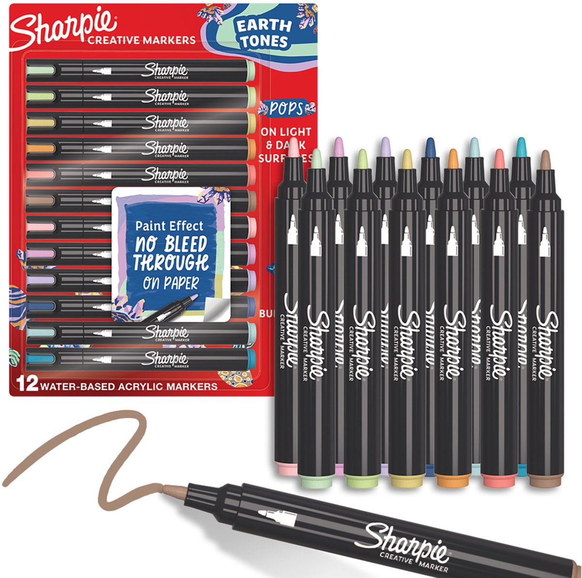 Sharpie Creative Akryl Paint Marker | Jordfarver | Bullet spids | Assorterede Farver | 12 Stk