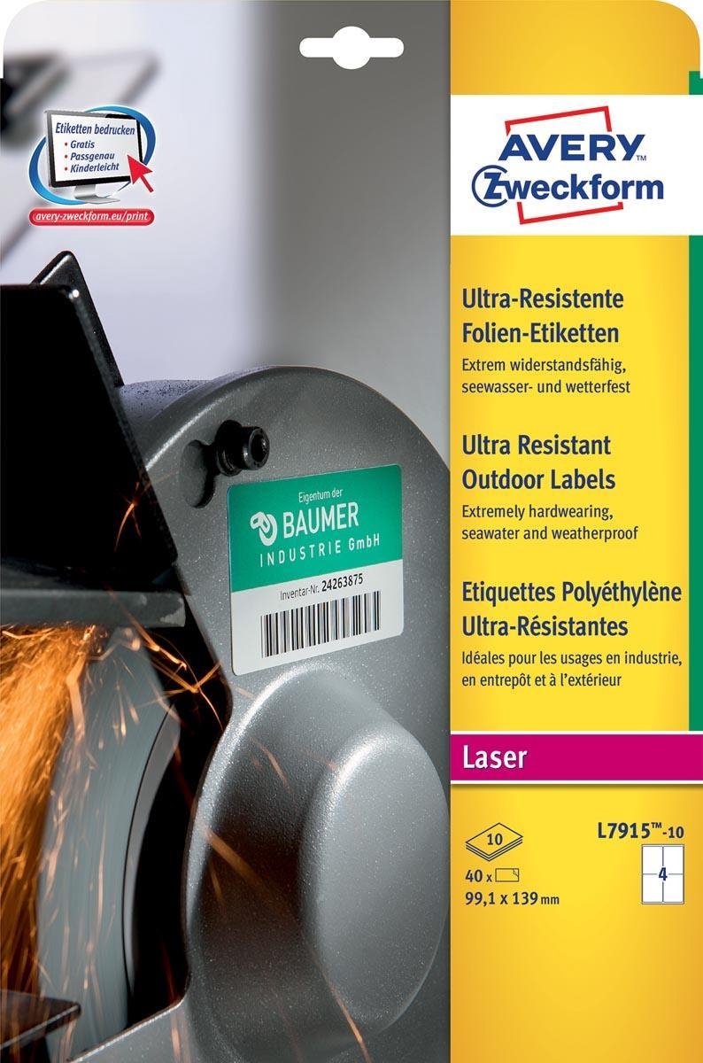Avery Ultraresistente udendørs etiketter, 99,1 x 139 mm, 40 Etiketter, Hvid