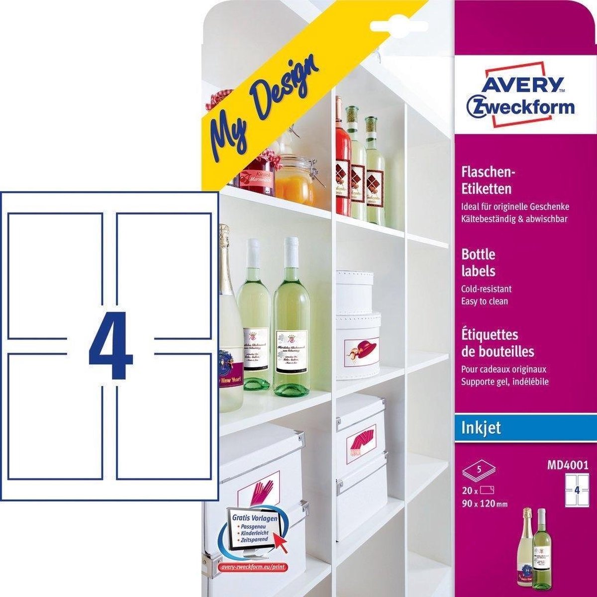 Avery Flaskeetiketter, 90 x 120 mm, 20 Etiketter