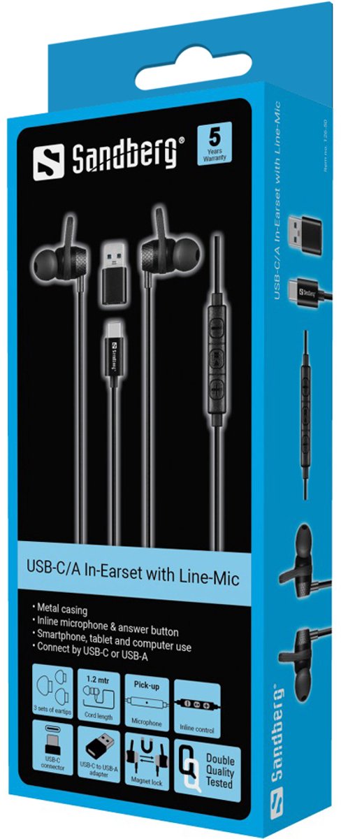Sandberg USB-C/A In-Earset with Line-Mic