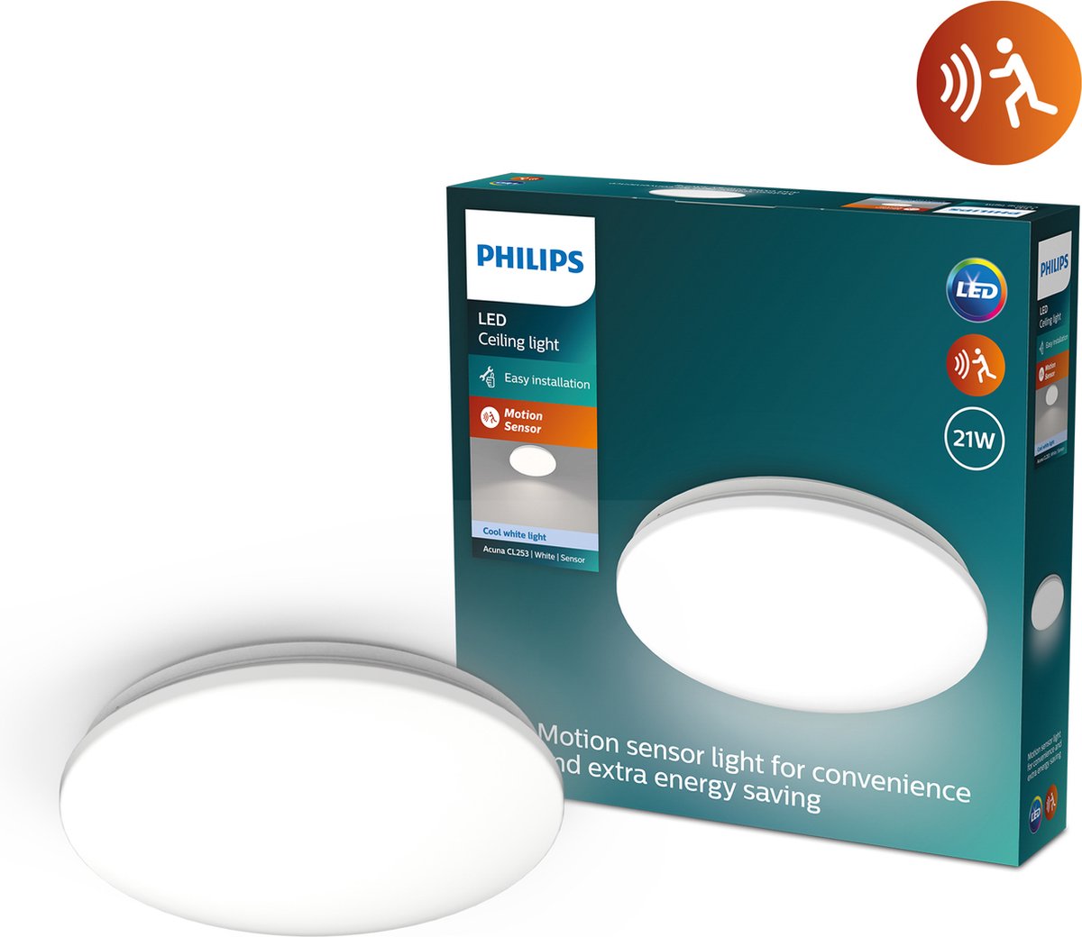 Philips Acuna loftslampe Ø345 mm, 21W, 4000K, hvid