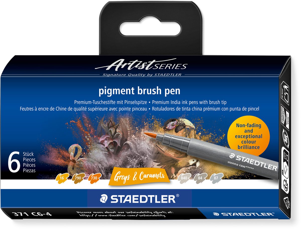 Staedtler Brush Pen Pigment Grå&Karamel 6 Stk