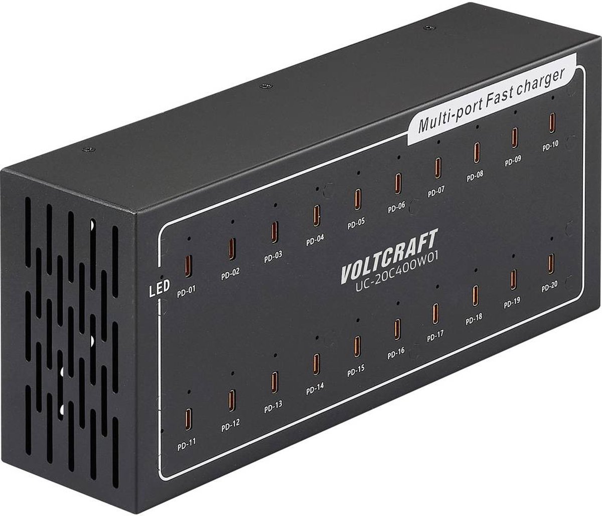 VOLTCRAFT UC-20C400W01 Station de charge USB 400 W 20x USB-C® Power Delivery noir intérieure USB Power Delivery (USB-PD)