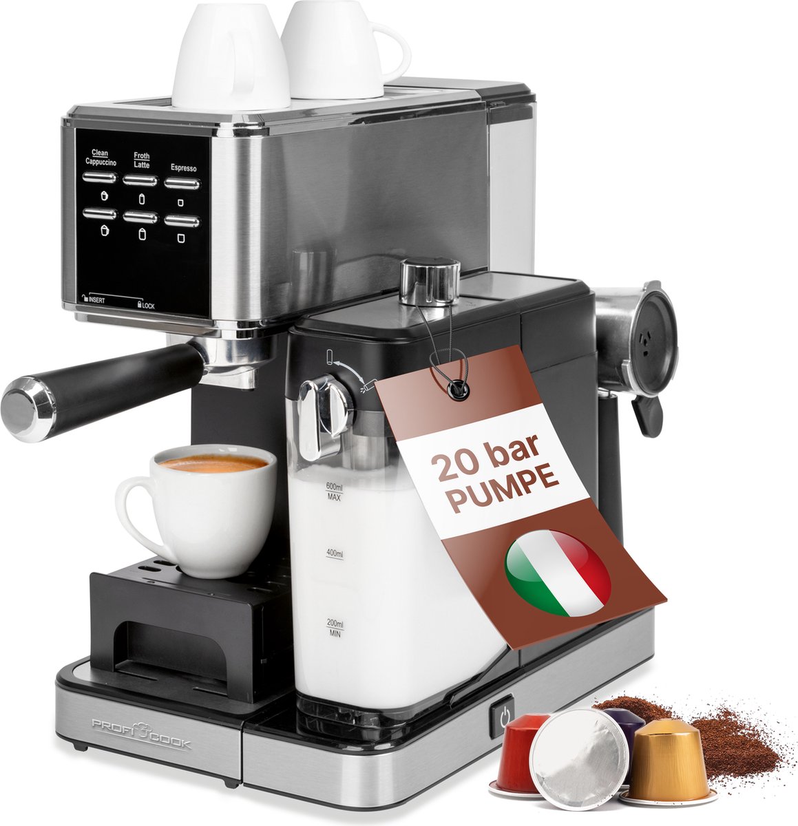 Profi Cook PC-ES-KA 1266 Machine à expresso acier inoxydable avec mousseur à lait automatique