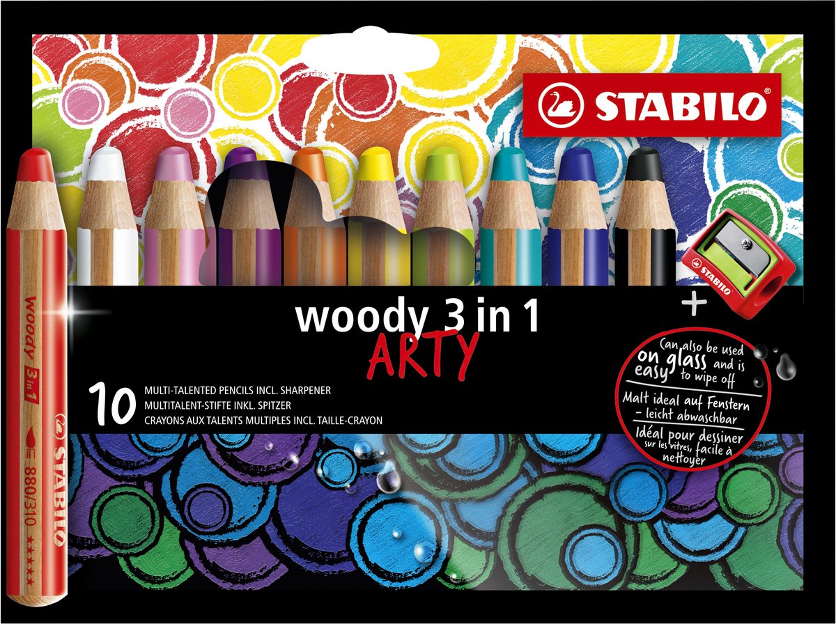 STABILO woody Arty 3 in 1 sæt med 10 penne inkl. spidser