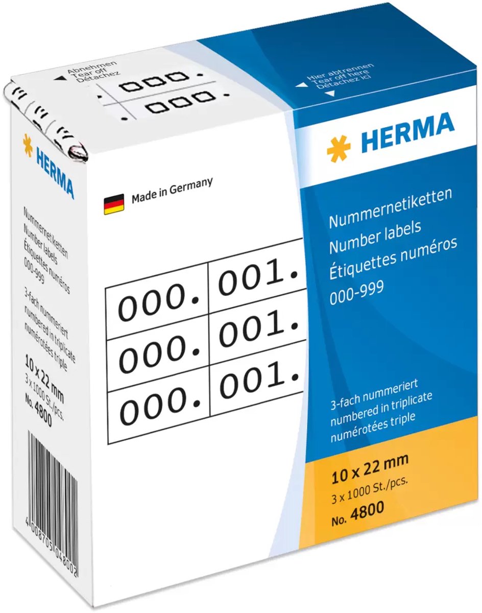 HERMA self-adhesive number labels - 3000 label(s) - 10 x 22 mm