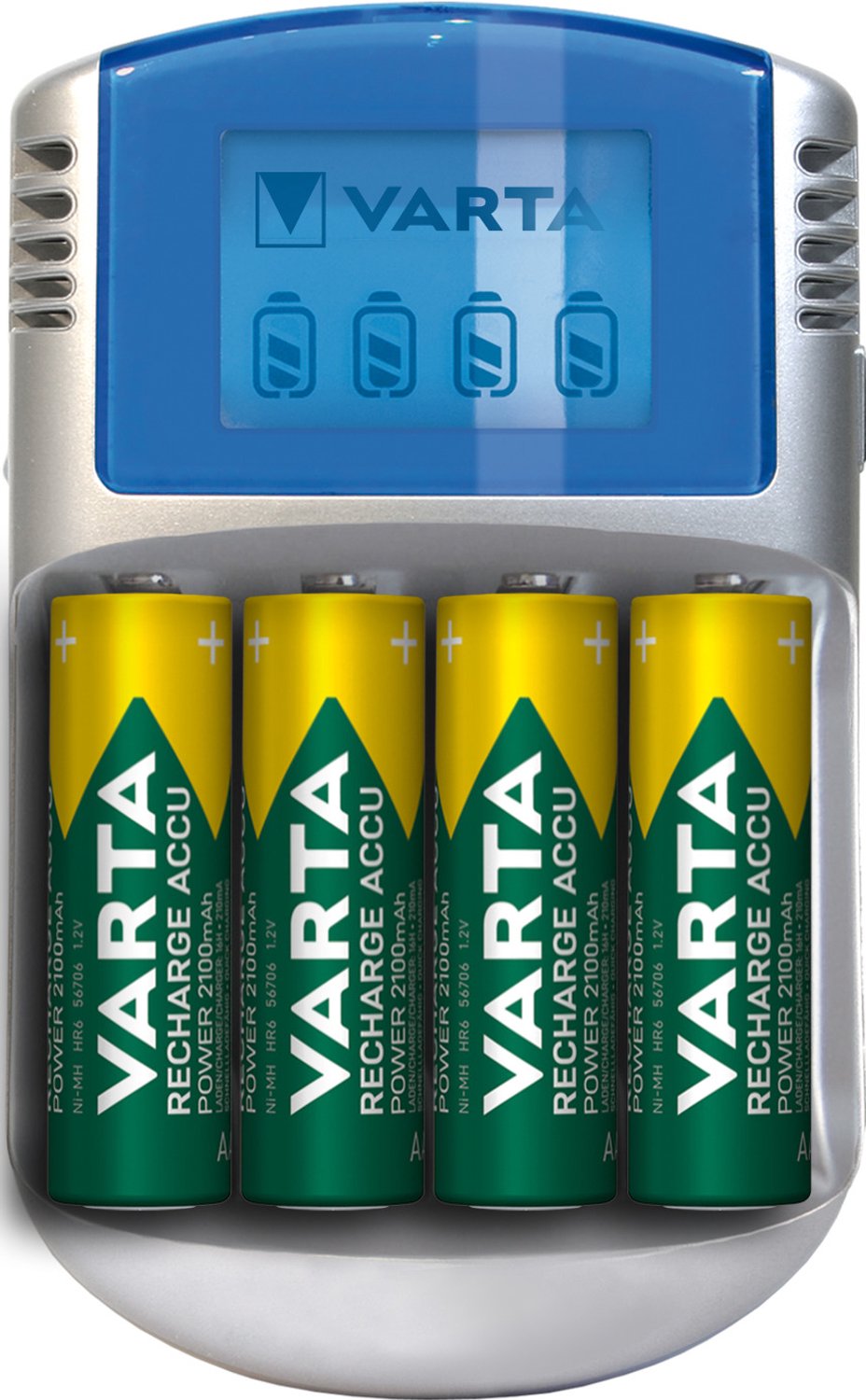Chargeur de piles rondes NiMH avec accus Varta LCD Charger 4x5716 & 12V & USB