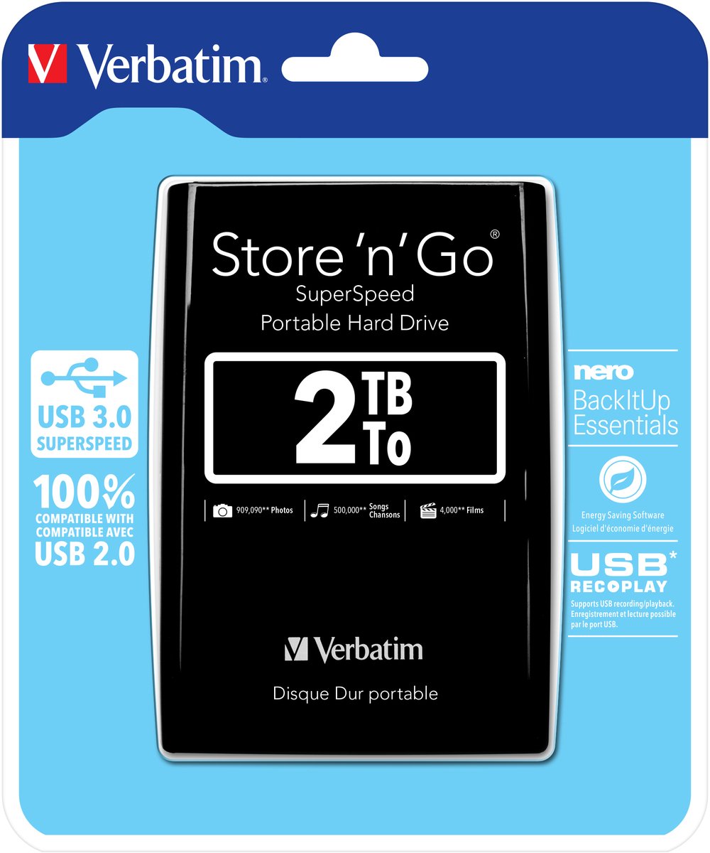 Disque dur externe 2,5 Verbatim Store n Go 2 TB USB 3.1 (Gen 1) noir