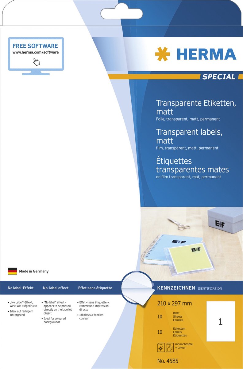 HERMA Transparent film labels matt A4 210 x 297 mm weatherproof permanent adhesion
