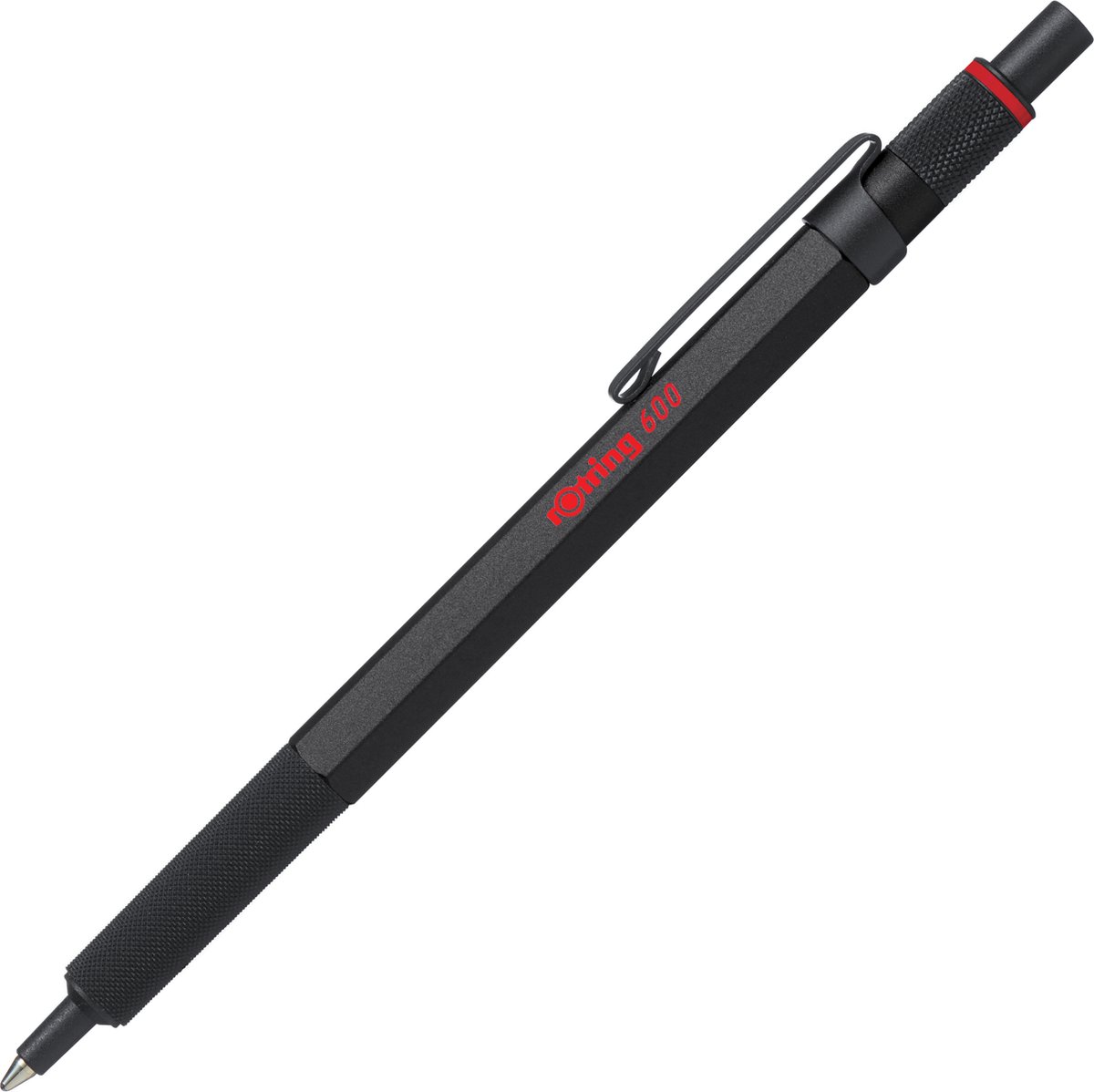 Rotring rOtring 600 kuglepen | Mellempunkt | Sort blæk | Sort tønde med skridsikkert knurled greb | Genopfyldning