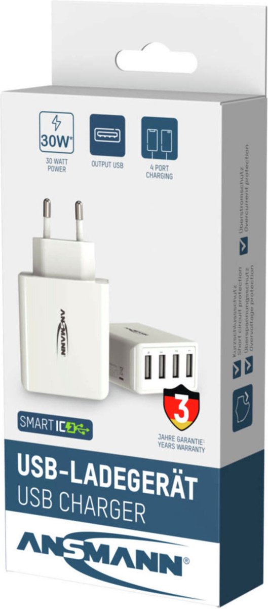 ANSMANN HOME CHARGER HC430 USB- LADER / NETDEL 4 USB-PORTE
