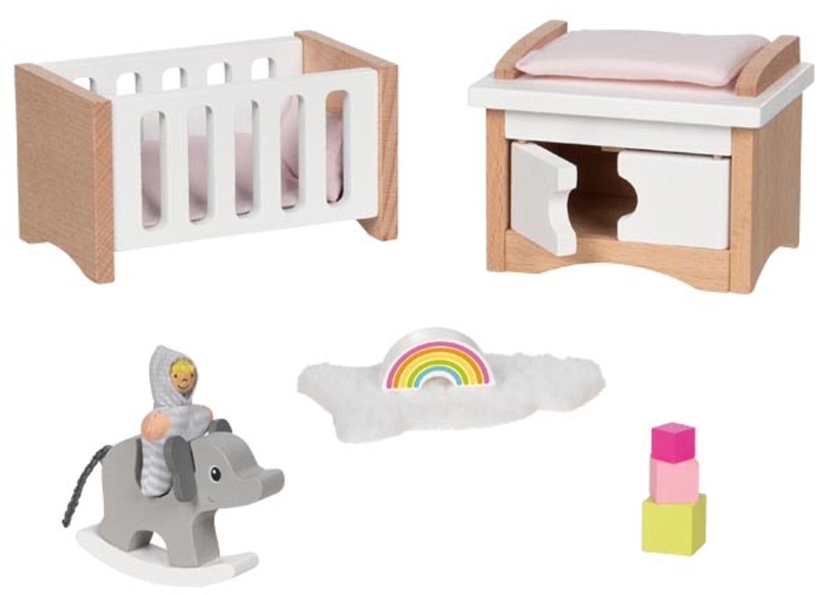 Goki Wooden Doll Furniture Baby Room 12 pieces.