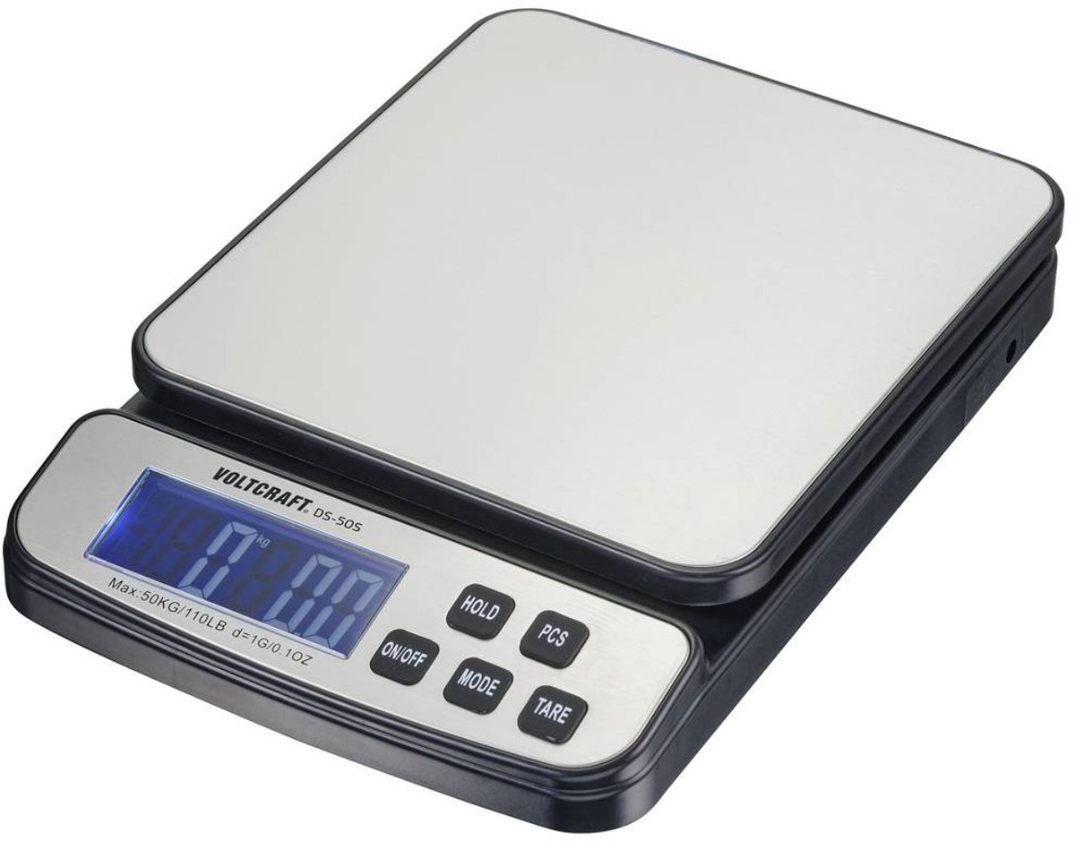 VOLTCRAFT DS-50S Balance de table Plage de pesée (max.) 50 kg Lisibilité 1 g à pile(s), sur bloc dalimentation (en option) argent