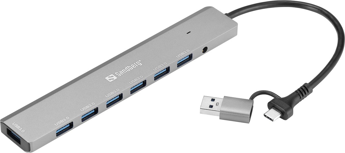 Sandberg 7-Port Type-A USB3.0 Hub USB hub - USB 3.0 - 7 ports - Sølv