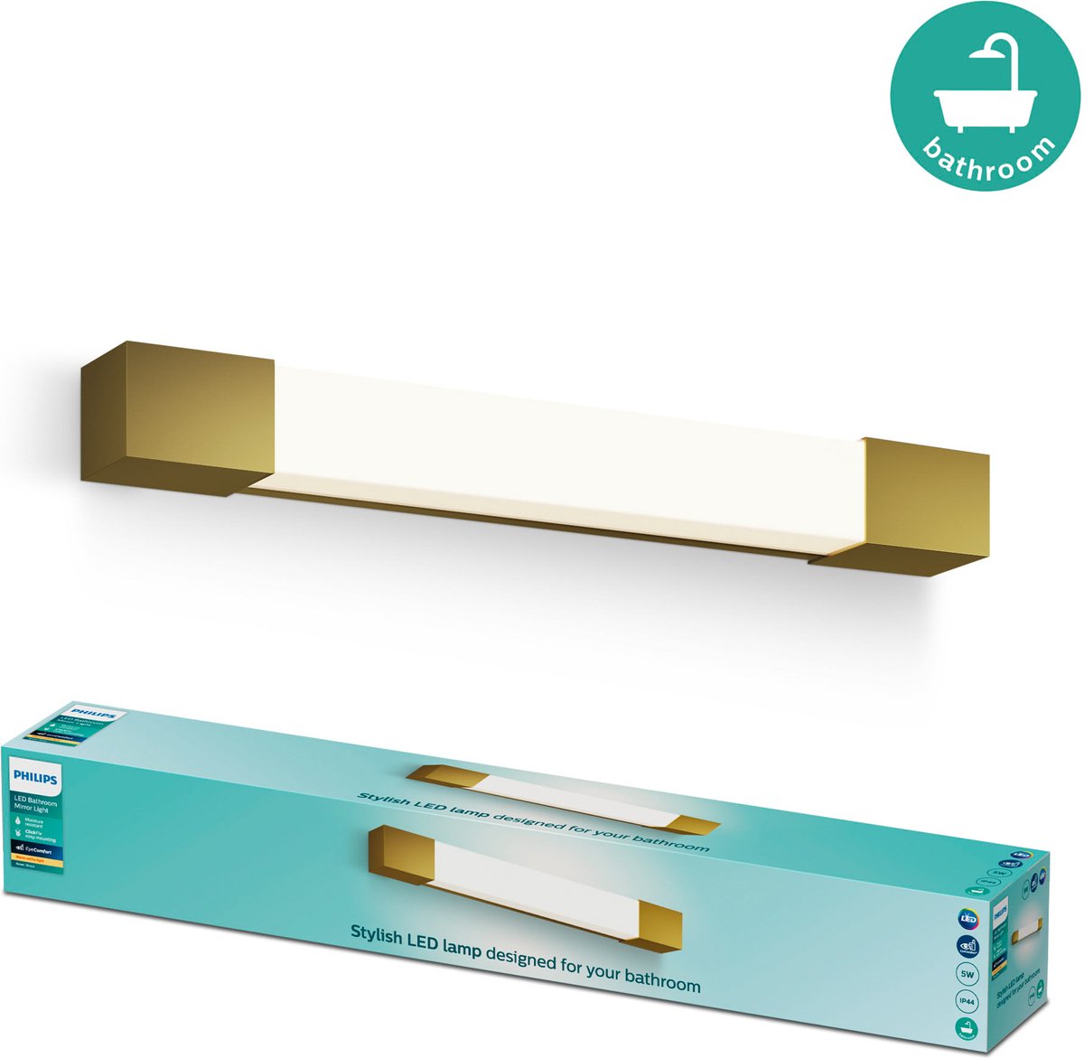 Philips Rover 8720169299498 Plafonnier LED pour salle de bain 5 W blanc chaud or