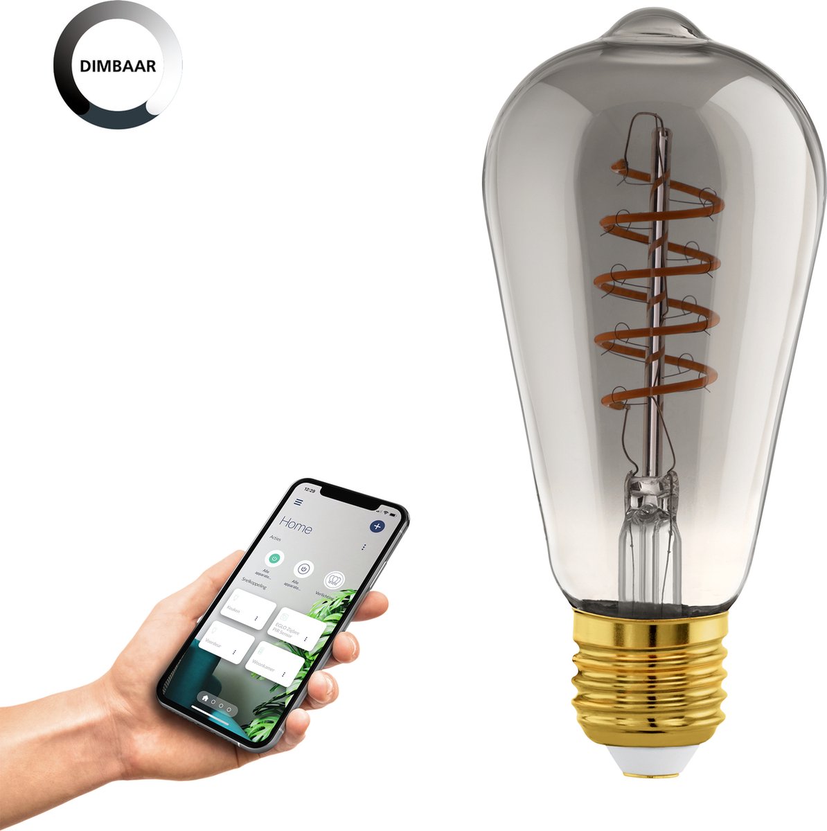 EGLO CONNECT.Z E27 ST64 spiral røgfarvet SMART pære M/VARM HVID LYS