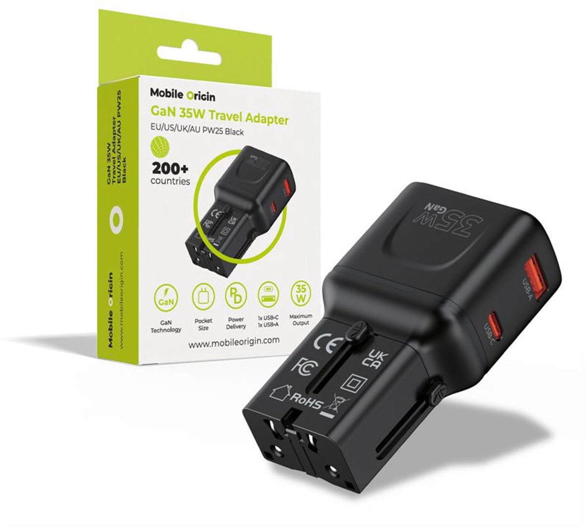 Mobile Origin 35W Travel Adapter - EU/US/UK/AU PW25 - black