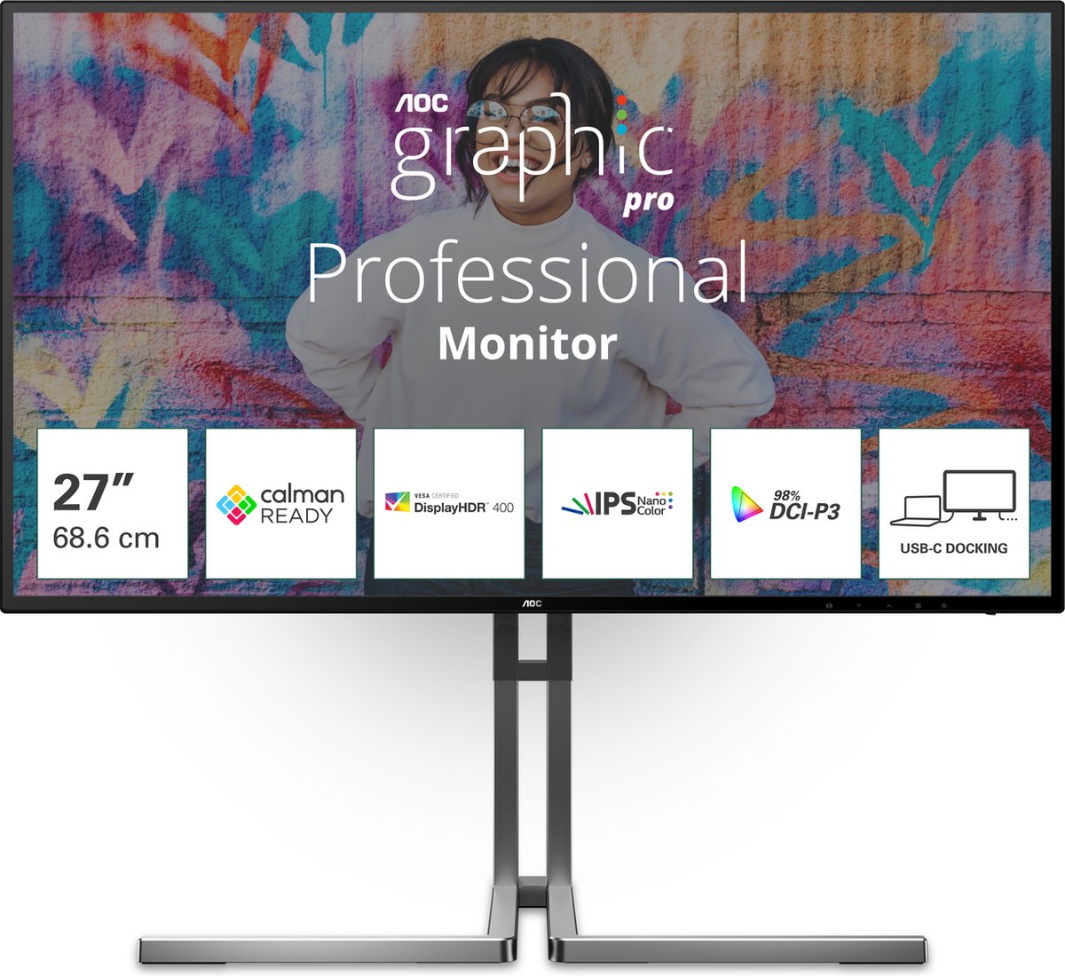 27" AOC U27U3CV - 3840x2160 (4K) - 60Hz - IPS - 96W USB-C - KVM switch