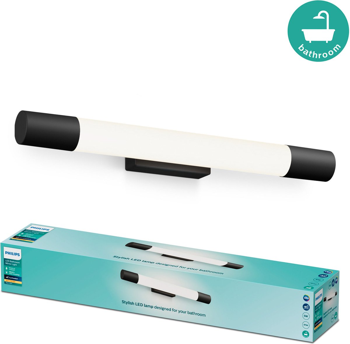 Philips Rover 8720169300170 Plafonnier LED pour salle de bain 5 W blanc chaud noir