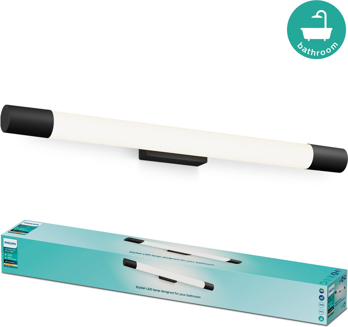 Philips Rover 8720169300217 Plafonnier LED pour salle de bain 10 W blanc chaud noir